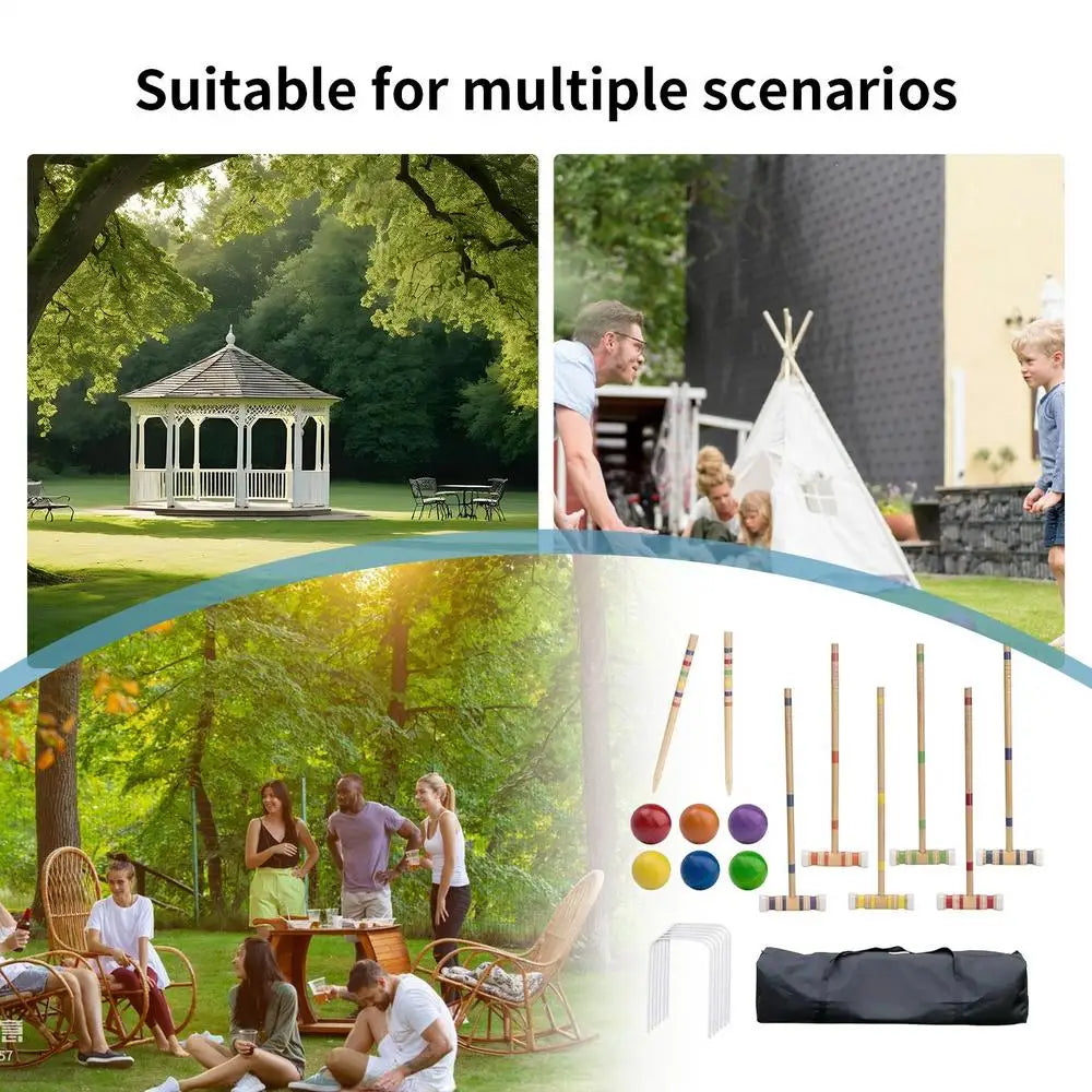 Croquet Game 6 Players Outdoor Family Games Reusable Wooden Bowling Set Outdoor Sports Kit For Men Women