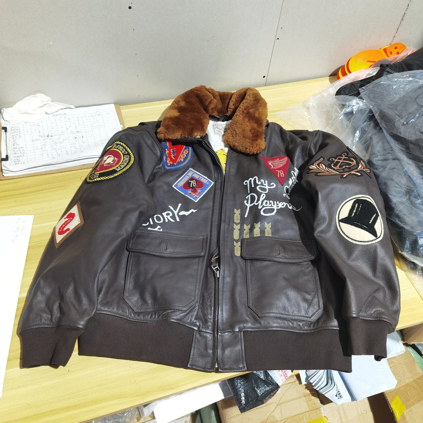 Super Fast Shipping G1 Pilot Jacket Men Removable Hair Collar Genuine Cowhide Vintage Embroidered Label Casual Leather coat TOP