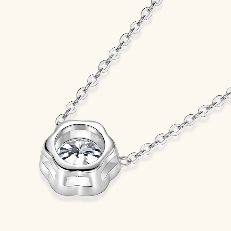 Lnngy GRA Certified D1.00CT Moissanite Necklace 925 Sterling Silver Flower Shape Pendant Necklace for Women Korean INS Jewelry