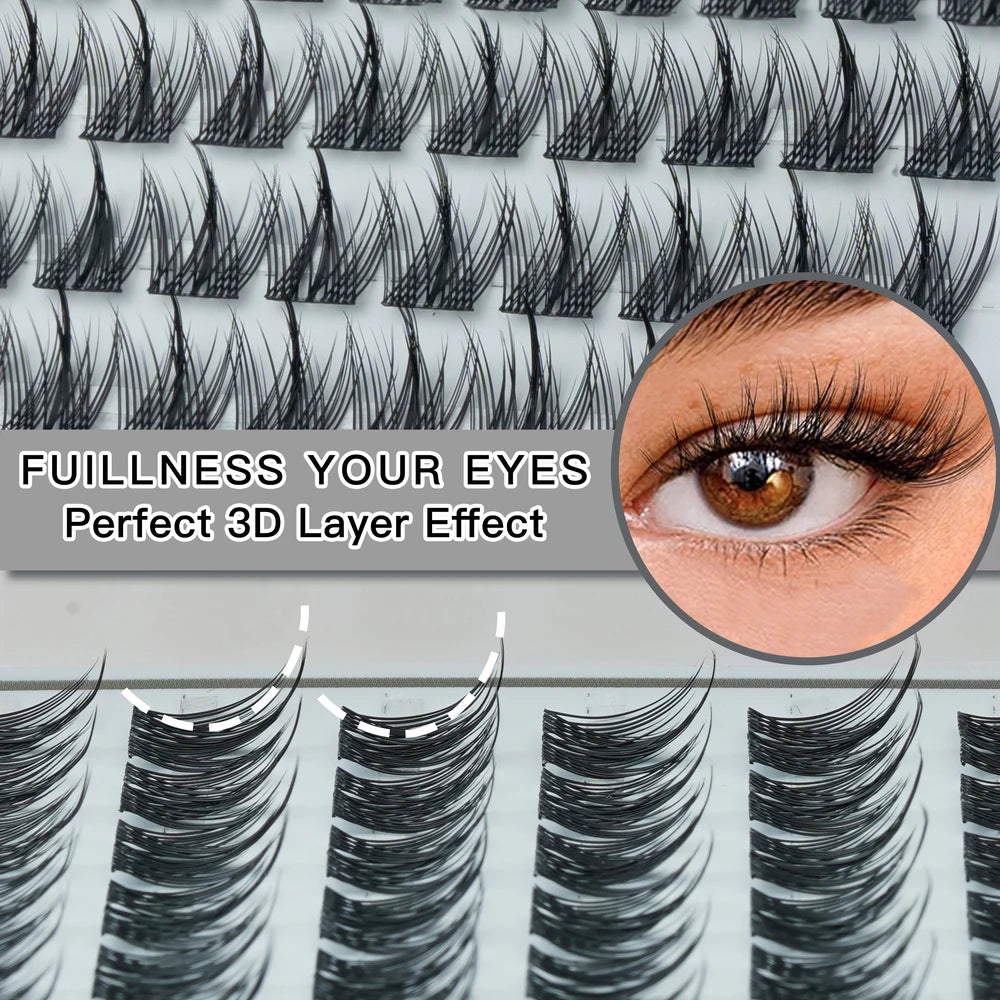 JIZI-LASH False Eyelashes Extensions Kit Lash Bond and Seal Lashes Remover Set 100Pcs DIY Long Clusters D Curved Make Up Tool