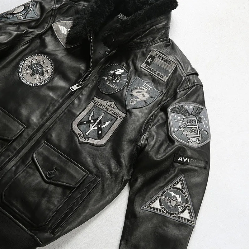 G1 flight suit jacket men Europe and the United States size embroidery French sheepskin leather coat sheep shearling collar top