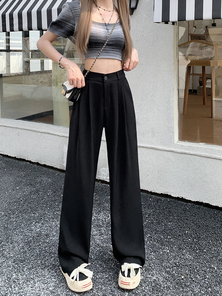 plus Size Women's Casual Wide Leg Pants High Waist Slimming Trousers Versatile Spring Faion Korean Sle Commute Pants