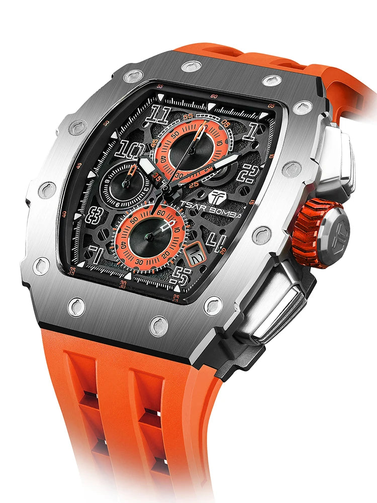 TSAR BOMBA New TB8204 Watch for Men Japan Quartz Chronograph 50M Waterproof Wristwatch Fashion Sport Clock Male Luxury Mens Gift