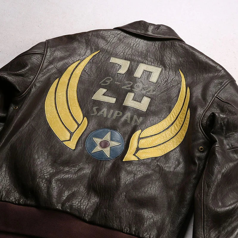 Saipan B29 Bomber Flight Suit Genuine Leather Jacket Men's New Zealand Sheepskin Fat Plus Size Bubble Leather Leather Coat tops