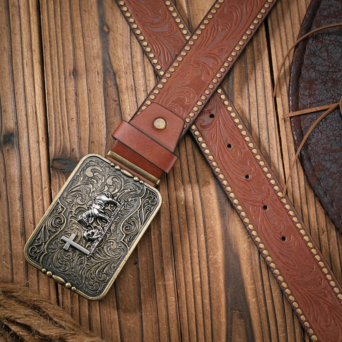 Vintage Style PU Leather Western Cowboy Belt with Classic Buckle - 3.8cm Wide, Durable and Stylish for Men and Women - Perfect f