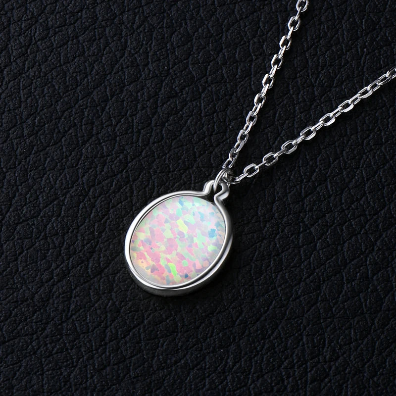Lnngy 925 Certified Silver Chains Necklace Oval/Round/Marqusie Pear Cut White Opal Pendant Necklaces for Women Collar Mujer
