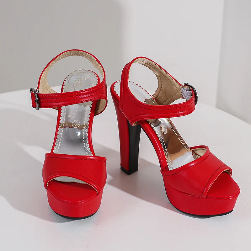 Peep Toe Sandals Women Super High Heels 2025 Big Size 47-50 Leather Platform Summer Walking Shoes