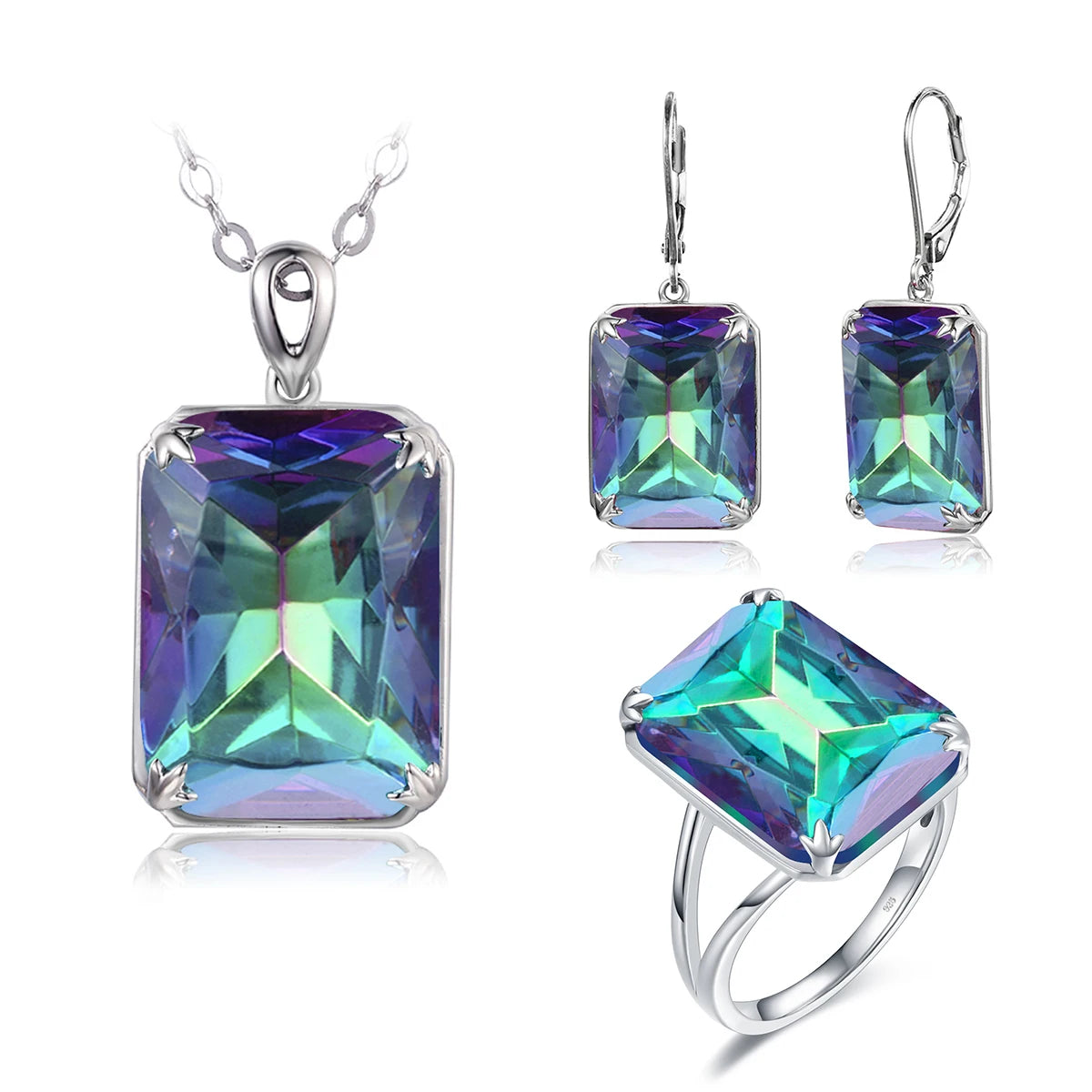 Classic Jewelry Sets for Women 18K Gold Plated Aquamarine Ring Earrings Pendant Silver 925 Anniversary Wedding Quality Gifts