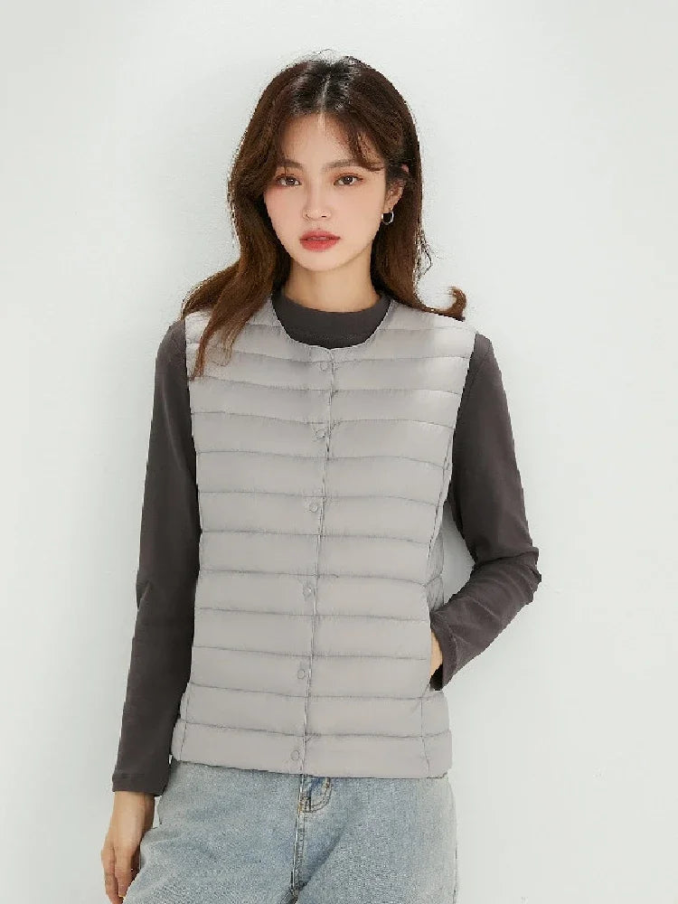 Women Sleeveless Puffer Vest Women's Ultra Light Down Vest Women Two Ways Waistcoat Portable Warm Sleeveless Winter Liner