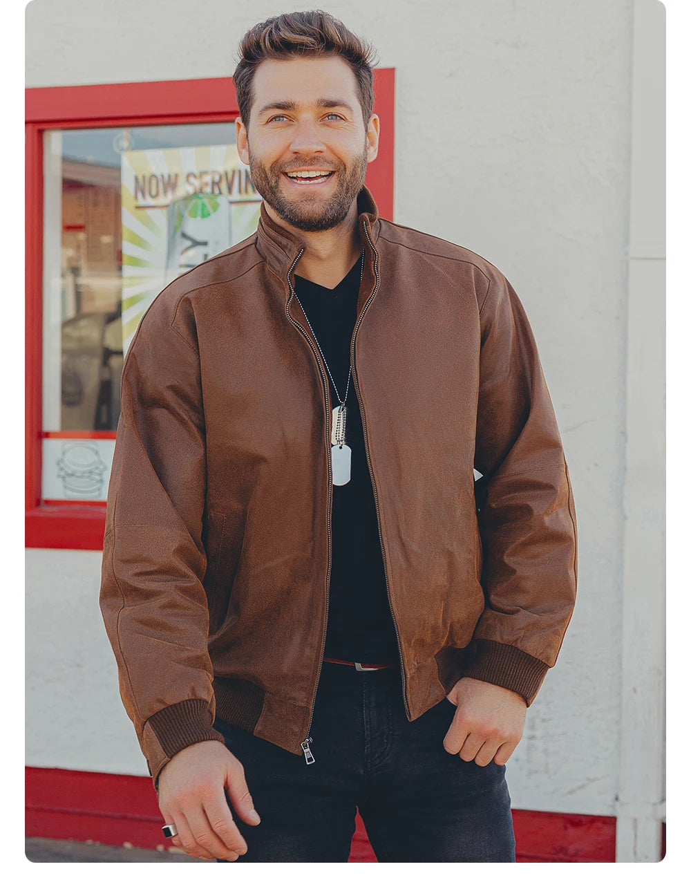 Men’s Pigskin Leather Bomber Jacket – Casual Stand Collar Leather Coat