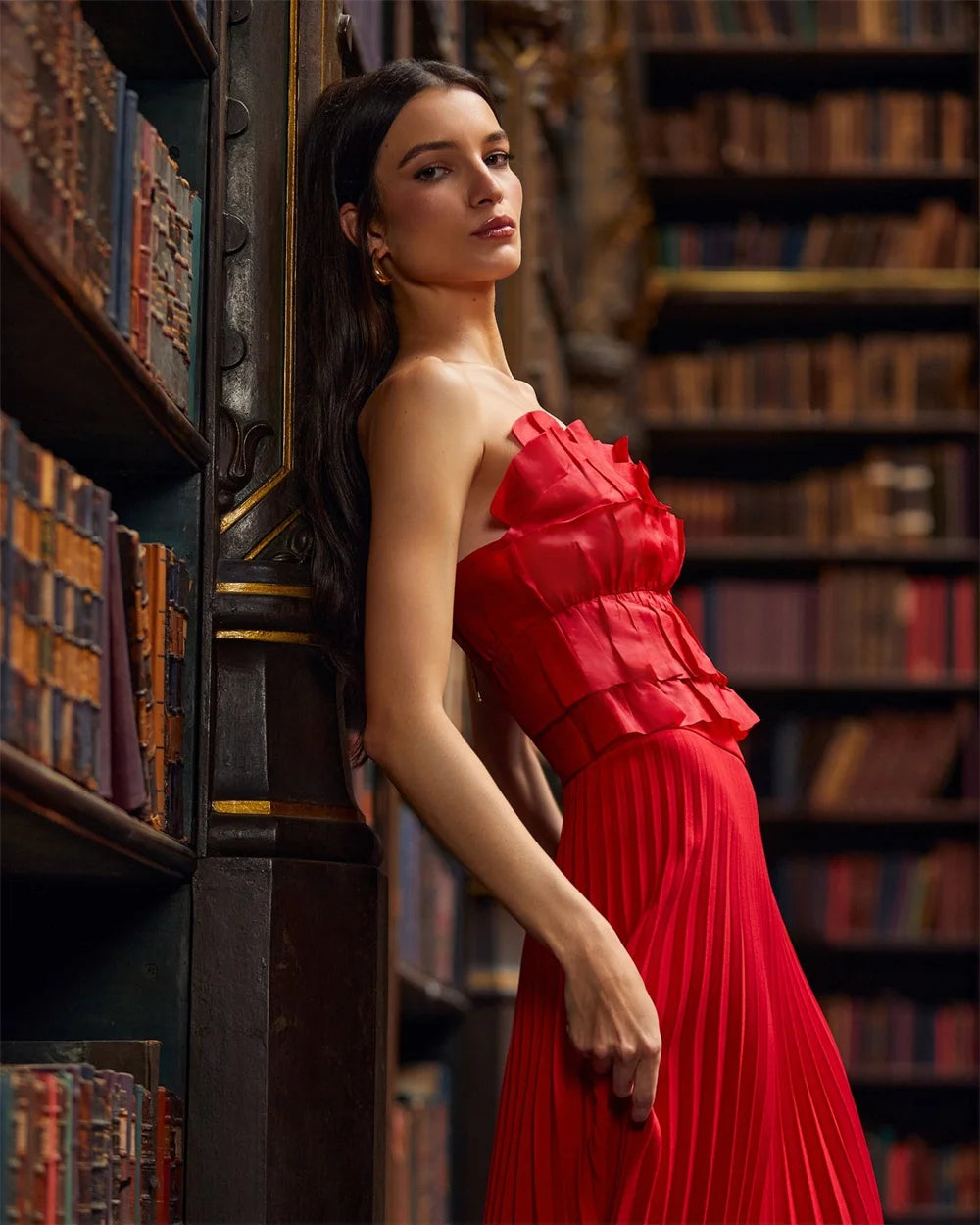 Mila Lace Strapless A-Line Prom Dresses 2025 Sleeveless Pleats Evening Dresses Elegant Floor-Length Customized Party Dresses