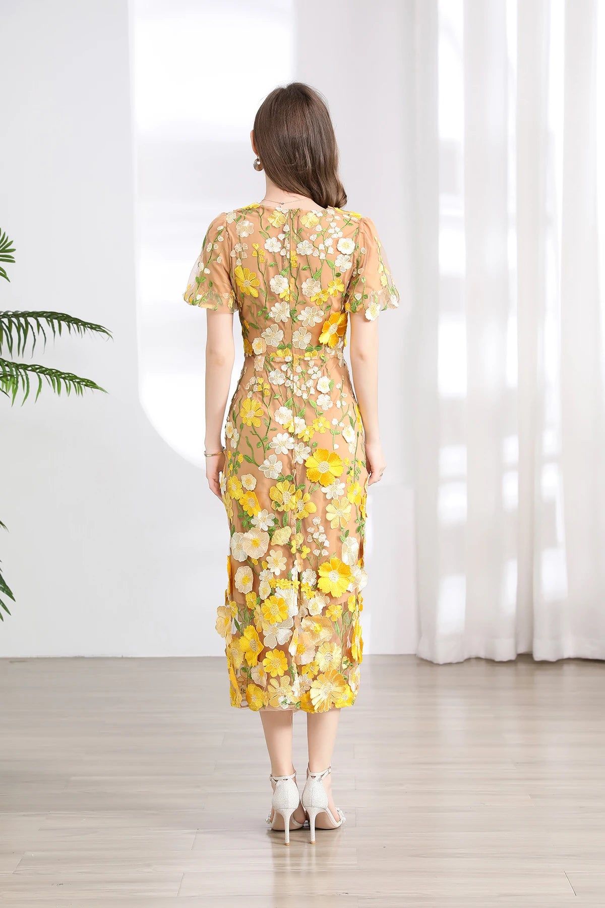Summer High-end Embroidery Lace Prom Dress Women French Luxury 3D Flower Short Sleeve Long Dress Party Bodycon Holiday Vestido