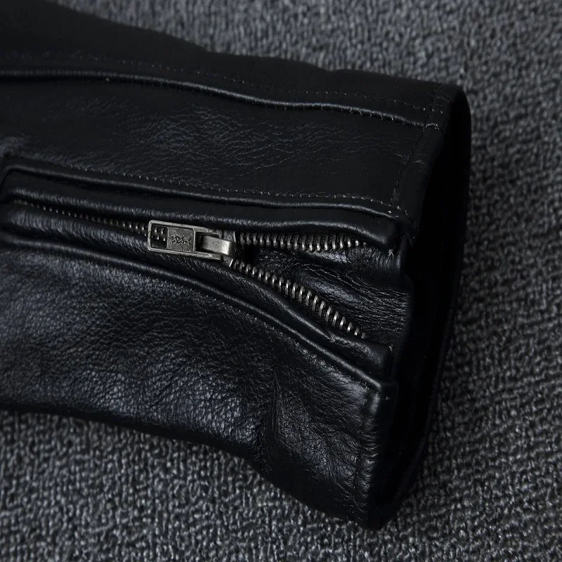 Top Layer Cowhide Slim Fit Stand Collar Motorcycle Suit Men's Leather Jacket Soft Cowhide Large Size Jacket Fashion