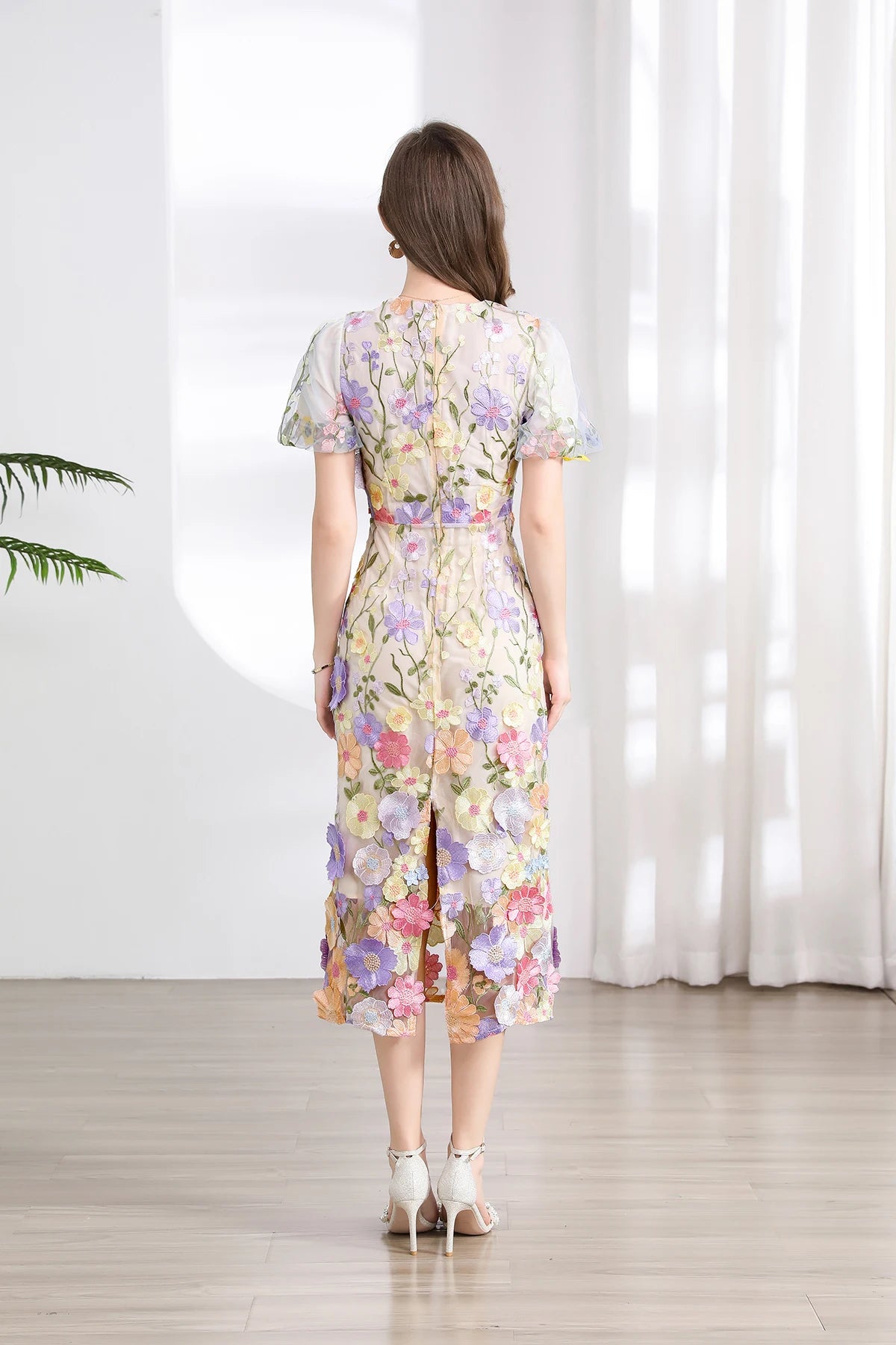 Summer High-end Embroidery Lace Prom Dress Women French Luxury 3D Flower Short Sleeve Long Dress Party Bodycon Holiday Vestido