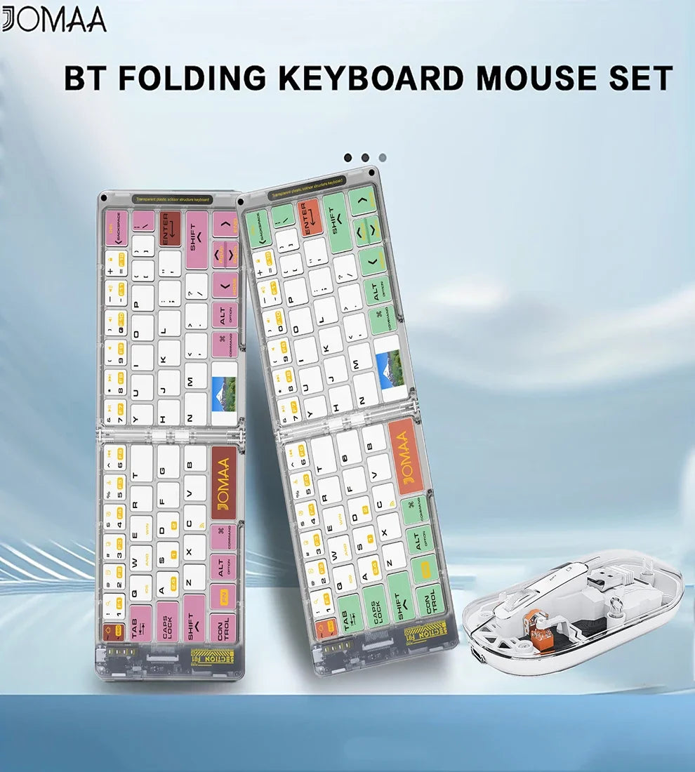 Foldable Keyboard and Mouse,Bluetooth5.1 Dual Modes Wirless Transparent Keyboard Rechargeable Full-Size Portable Travel Keyboard