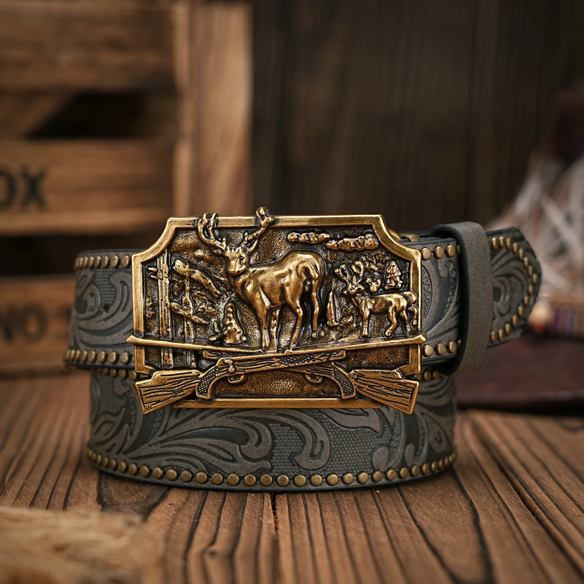 Men - Women - Western Denim - pu leather - Belt - Vintage jeans with carved buckle belt