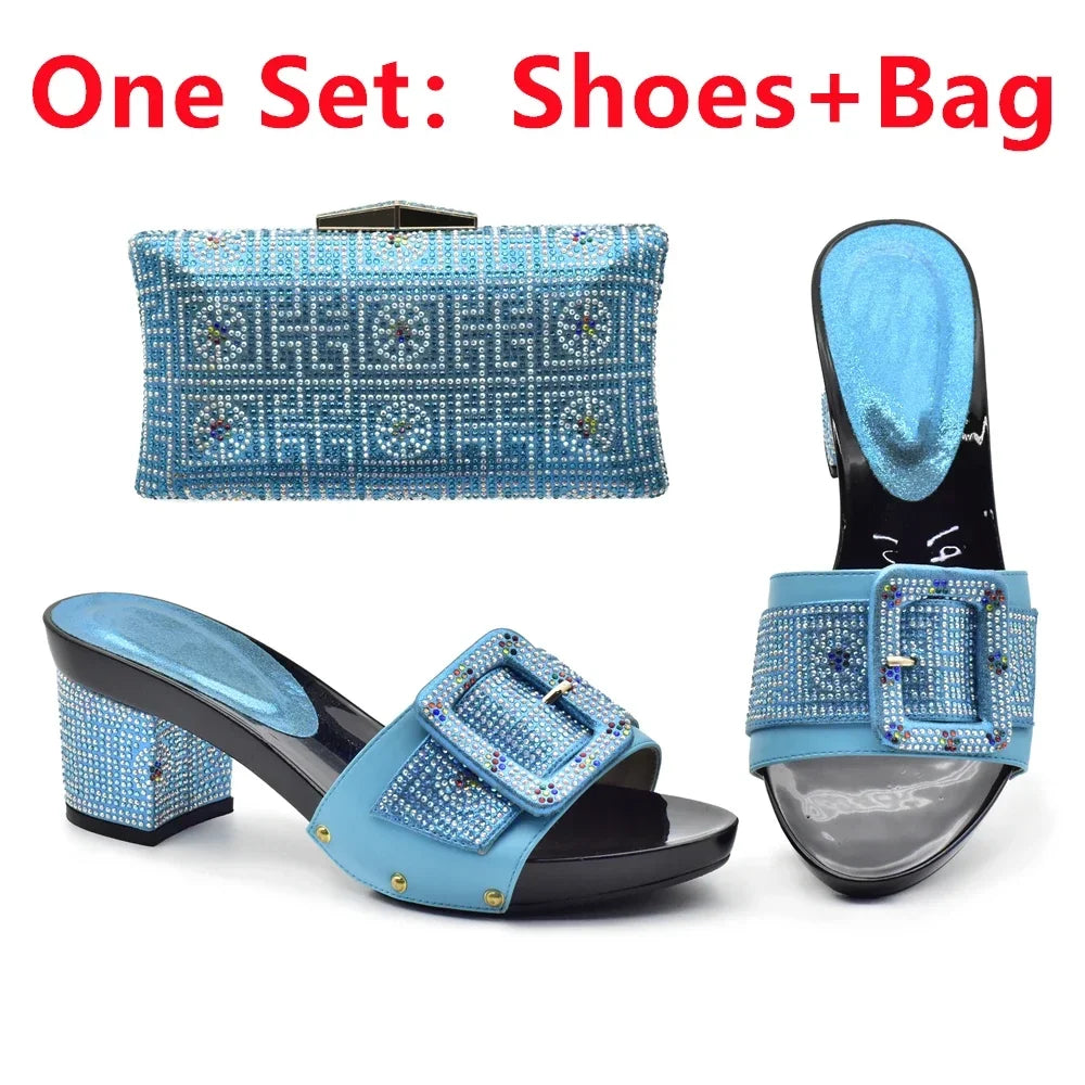 Peep Toe Slingback Pumps & Matching Bags – Italian Style Party Shoe Set with Rhinestone Luxury (Sizes 37-43)