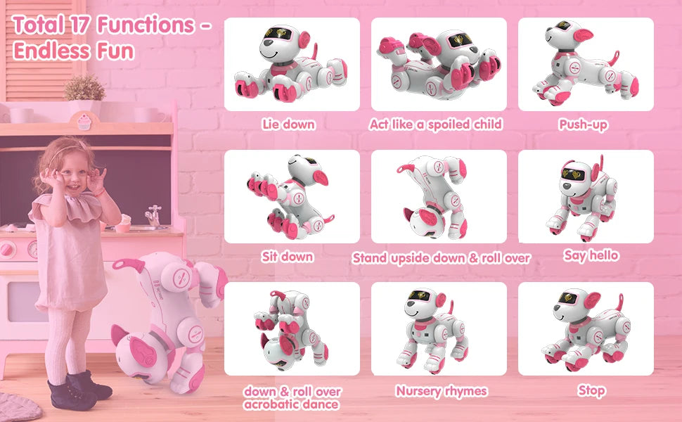 VATOS RC Robot Electronic Dog Toy Stunt Voice Command Puppy Programmable Touch-Sense Music Robot Dog Toy Christmas Gift for Kids