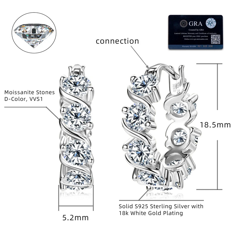 Lnngy 4.8CTTW. Sparkling Round Cut Moissanite Earring For Couples Lovers' Temperament Sparkling Wedding Earrings Jewerly Gift