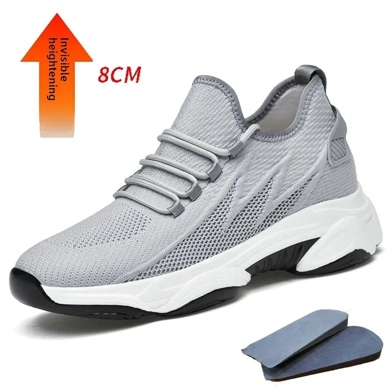 Invisible Heightening 8CM Men's Running Shoes Low Heel Soft Bottom Casual Sports Shoes Breathable Mesh Inner Lining EVA Insole