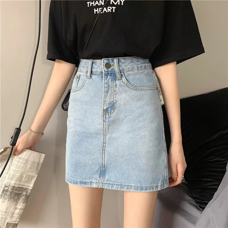 Spring New Women's Denim Skirt A-Line Flared Skirts Butt Covering Body Slimming f-length for plus Size MM