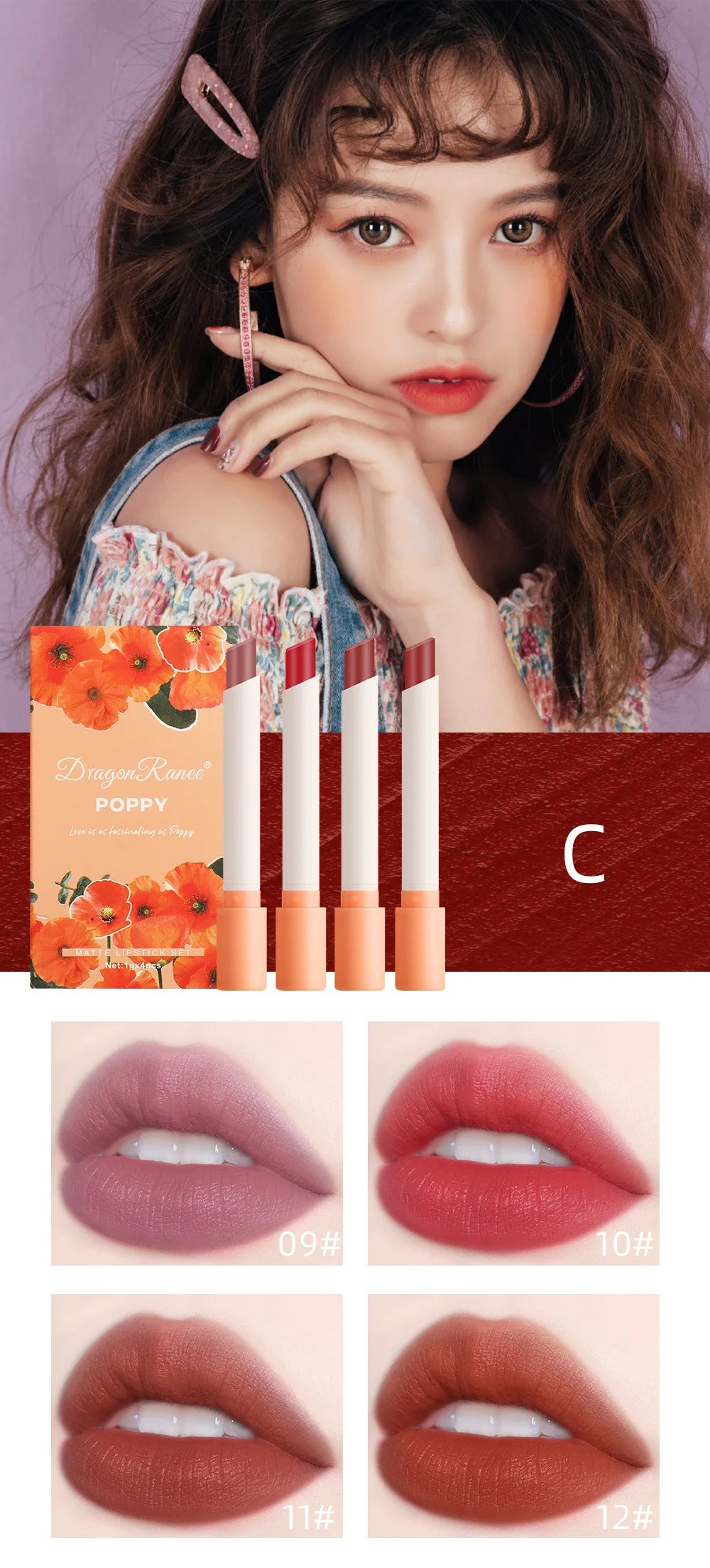 Dragon Ranee 4pcs/Set Cigarette Lipstick Matte Matte Lipstick Eat Earth Pumpkin Dirty Orange Chilli Red