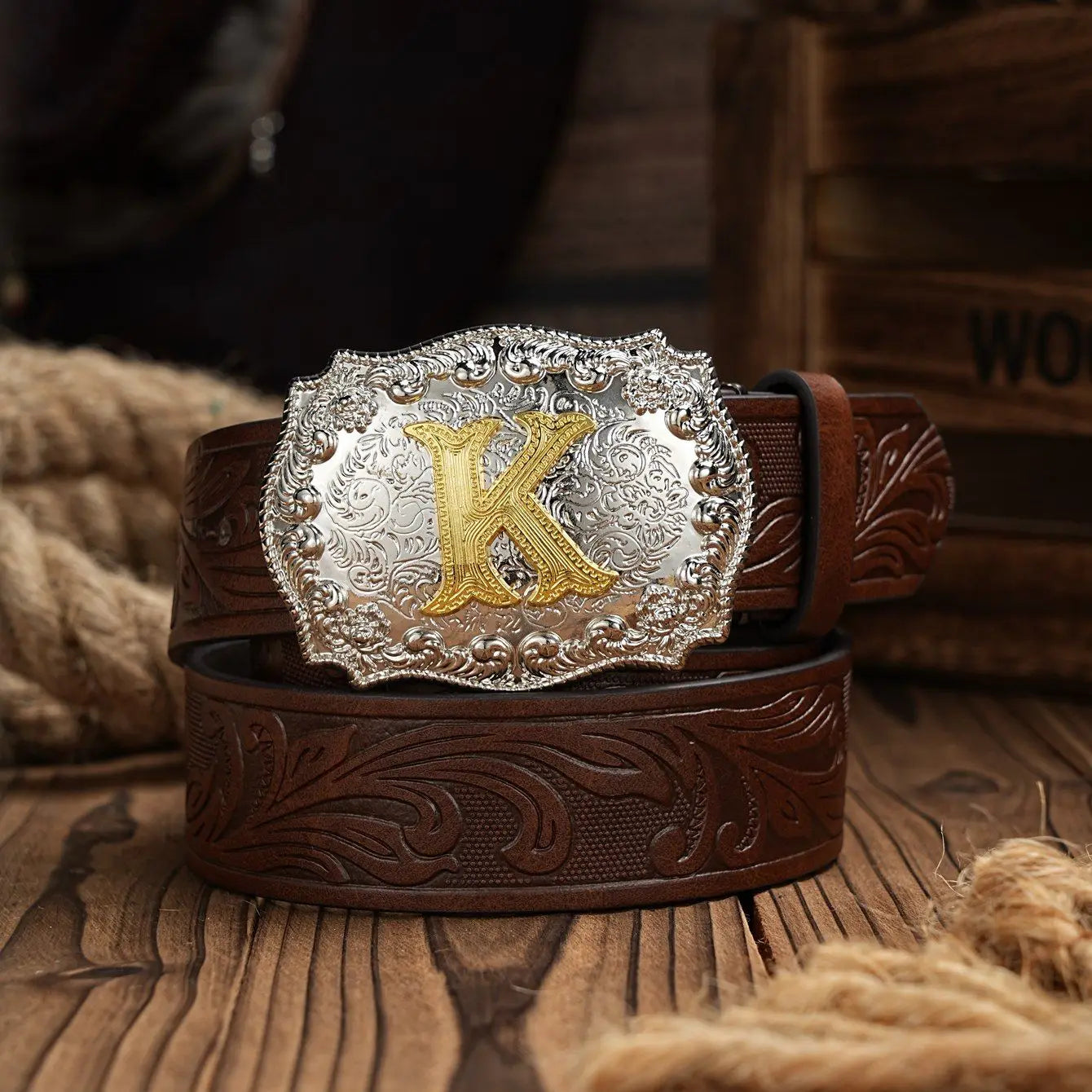 Western Cowboy PU Leather Belt - Men Waist Strap Bull Decoration Floral Engraved for Jeans