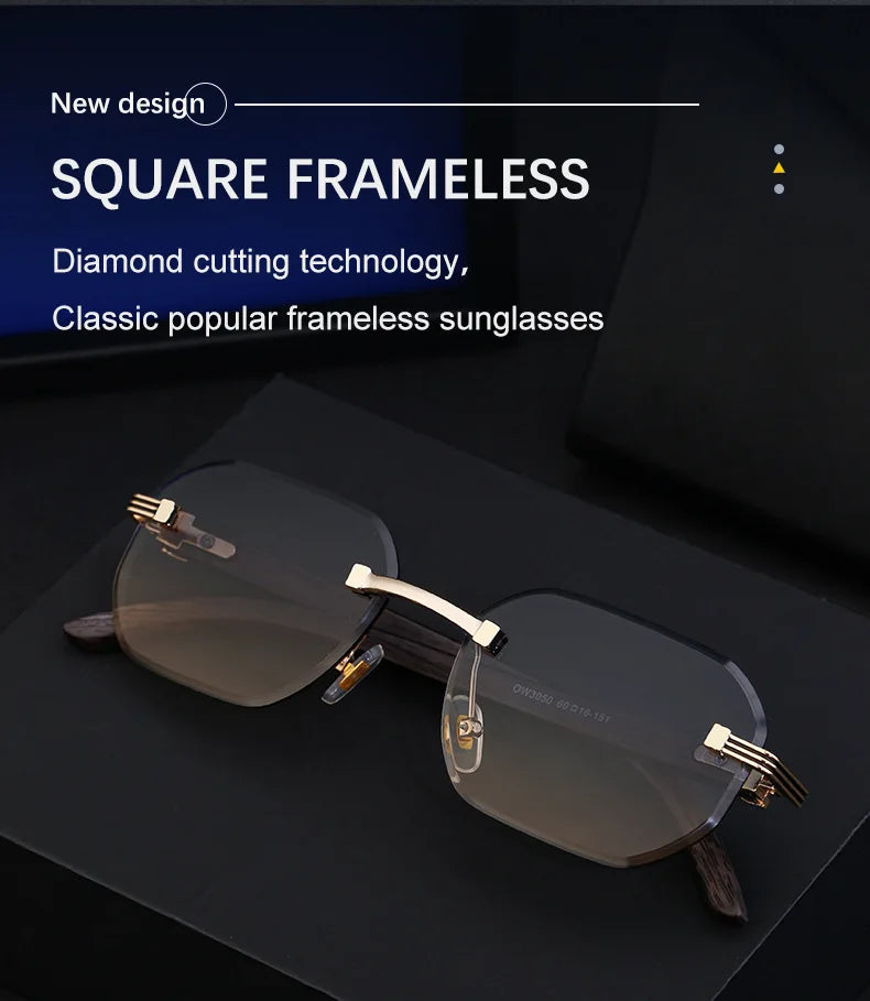 Vintage Square Rimless Sunglasses – 2025 Luxury UV400 Anti-Blue Light Eyewear for Men