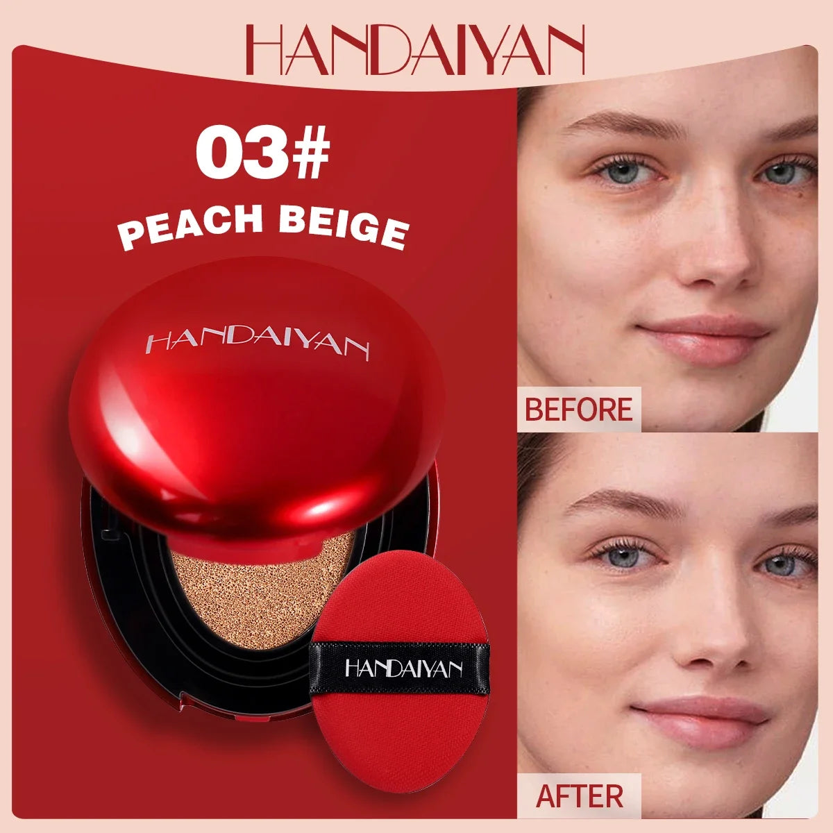 HANDAIYAN 5Color Red Box Concealer Cushion For Easy Application And Long-Lasting Skin Touching Face With Puff For Women's Makeup