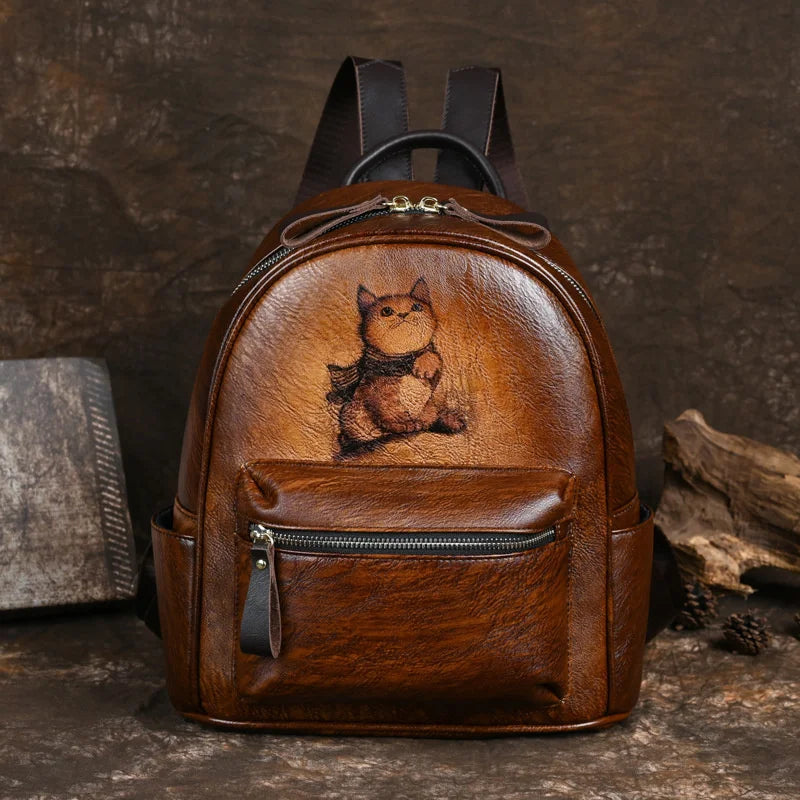 MOTAORA 2025 New Retro Backpacks For Women Bags Designer Hand-painted Genuine Leather Luxury Girls School Backpack Woman Bagpack