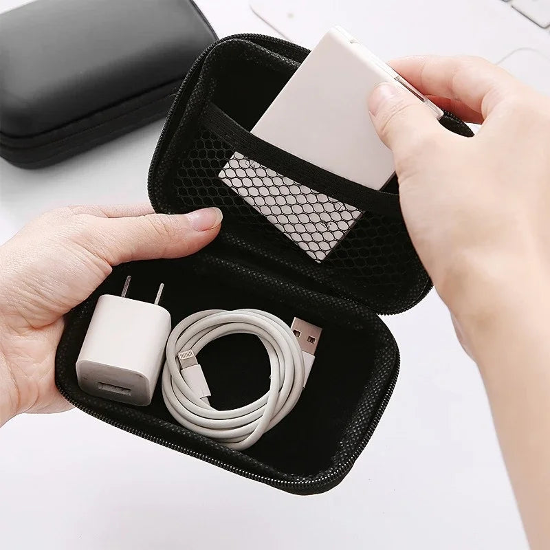 Black Hard Storage Bag Data Cable Earphones Keys Coins Jewelry Travel Portable Anti-collision Multifunctional Zipper Storage Bag