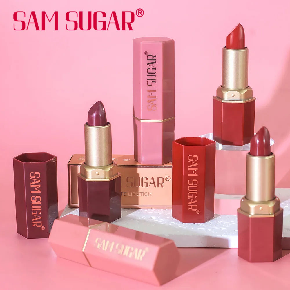 6 Colors Gold Bar Tube Lipstick Matte Texture Pearlescent Glitter Velvet Lipstick Valentine's Day Gift 1PCS