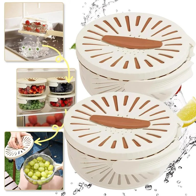 Vegetable Fruit Cleaning And Drainage Basket Folding Water Filter Net Fresh Keeping Box Cleaning Basket Kitchen storage Gadg
