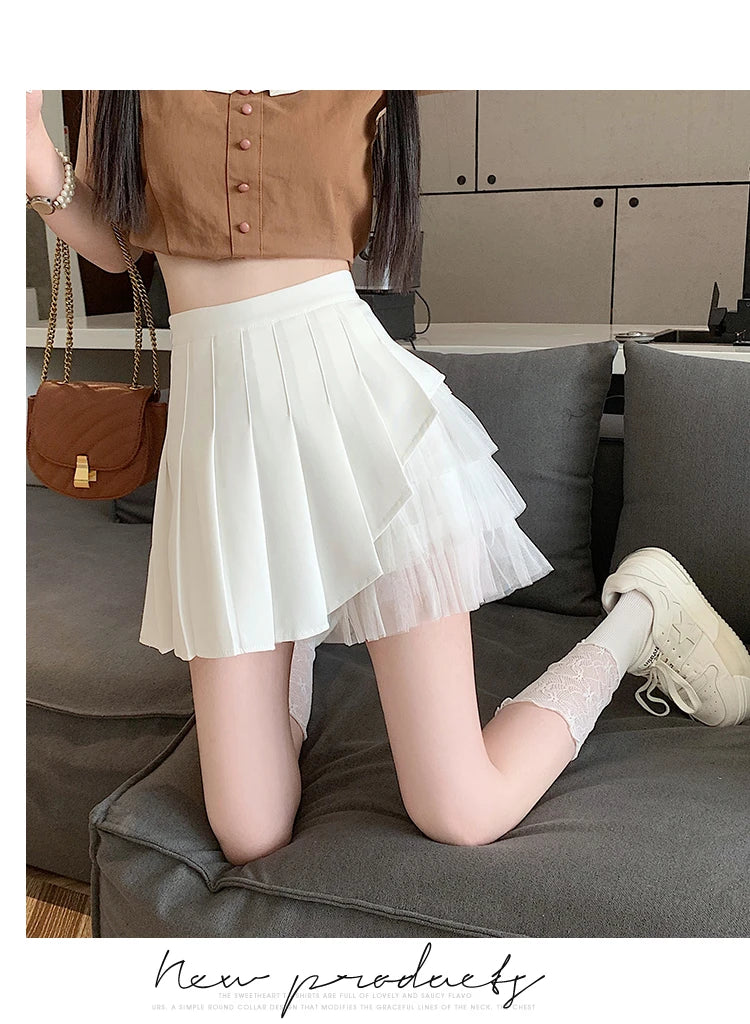 Slimming A-Line Skirt for ort Women High Waist Pleated Commuter Sle Net Gauze f Body Skirts Fem Faion