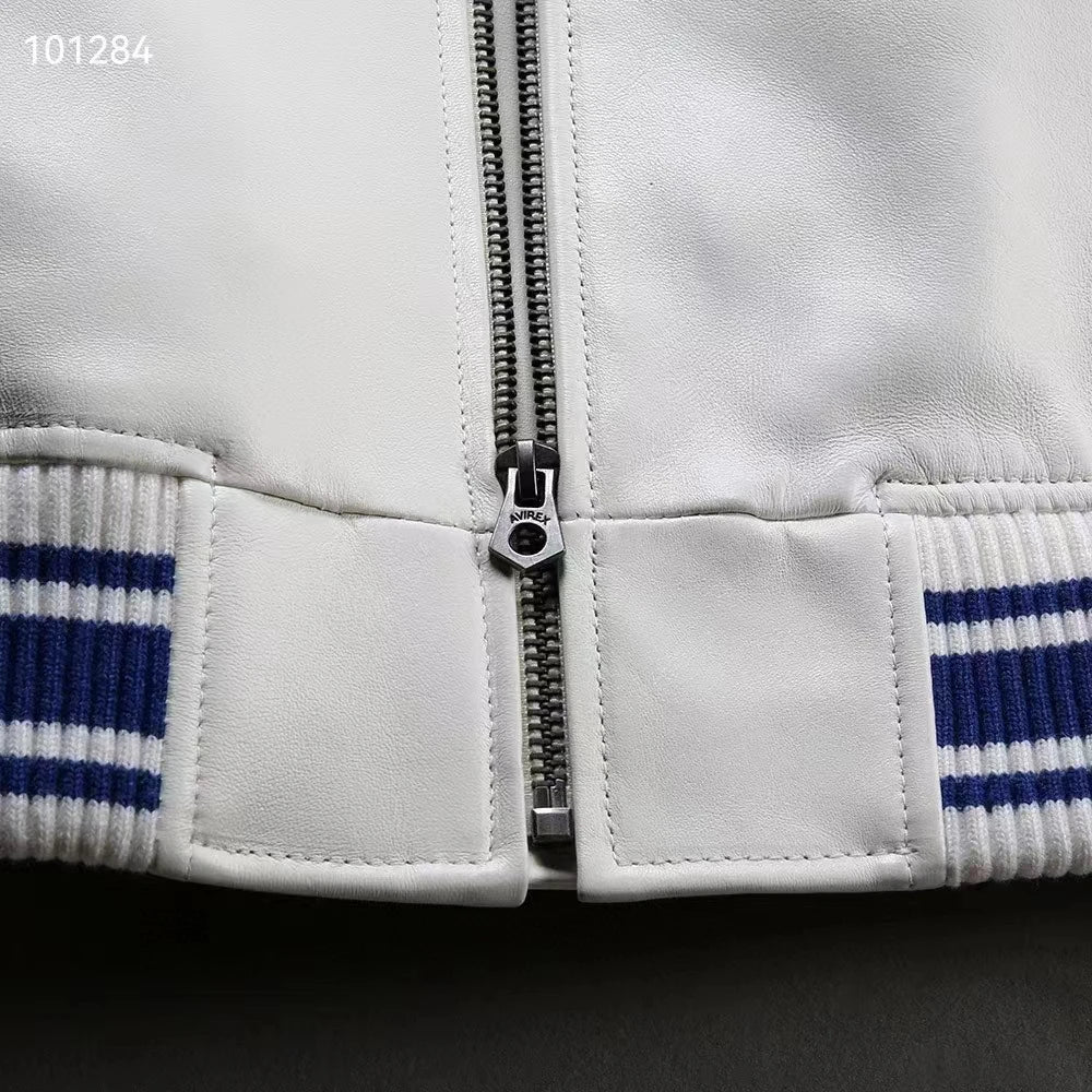 trend Varsity clothes Men's Genuine Leather Baseball Jackets Thickened French Sheepskin Autumn Winter Warm Avirex USA Size Coats