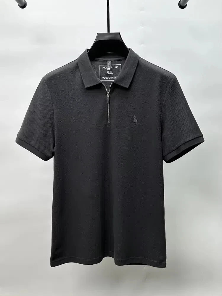 High end brand embroidered men's short sleeve half zip polo shirt short sleeve summer breathable business casual Paul T-shirt