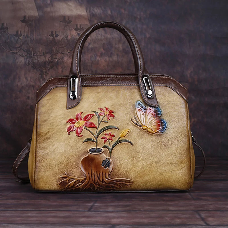 MOTAORA Vintage Women Shoulder Bags Genuine Leather Retro Ladies Handbags For Female Handmade Embossed Women's Bag 2025 Trend