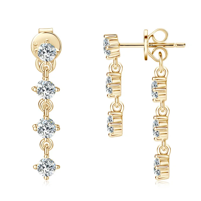 Lnngy 3mm Moissanite Drop Earrings 925 Sterling Silver Tassel Chain Earring For Women Girls Wedding Party Charms Jewelry Gift