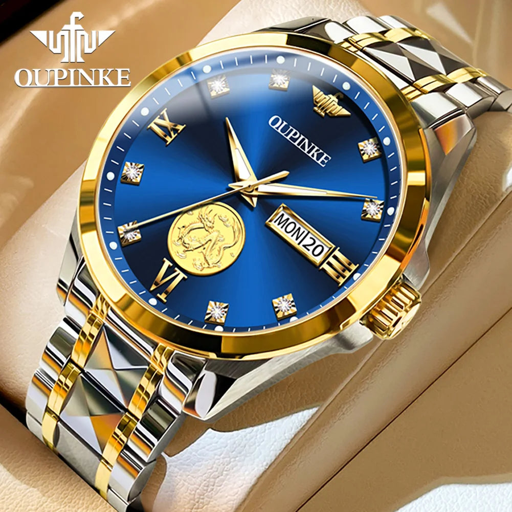 Swiss Certification OUPINKE Automatic Watch for Men Real Gold Real Diamond Sapphire Mirror Tungsten Steel Top Brand Wristwatch