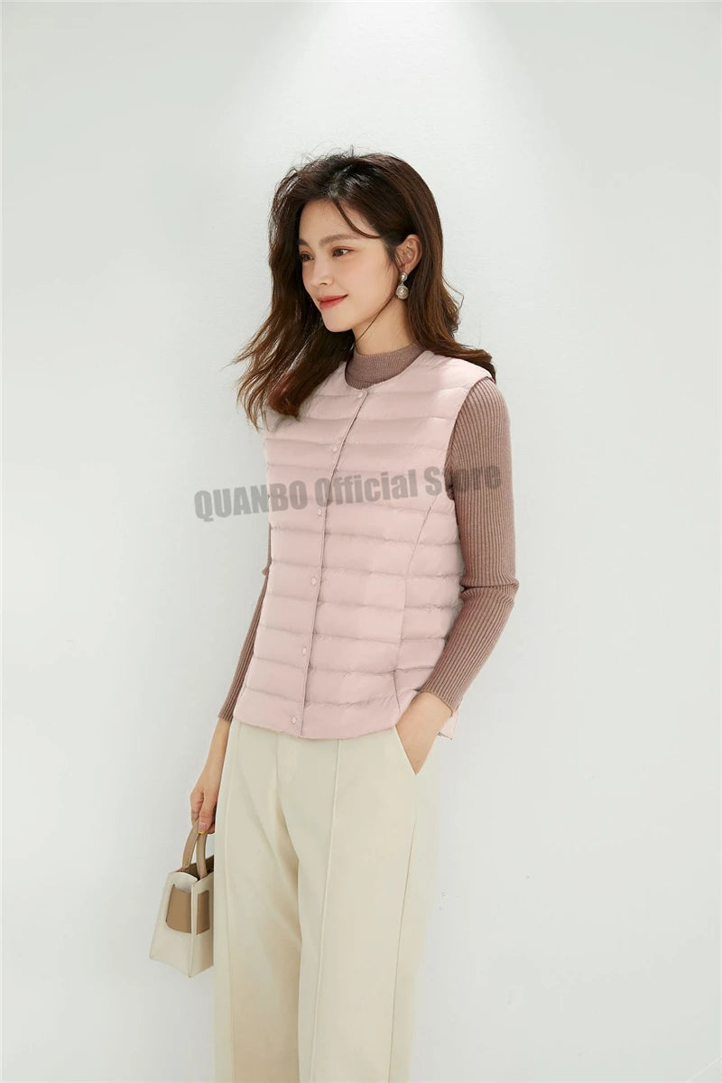 Women Sleeveless Puffer Vest Women's Ultra Light Down Vest Women Two Ways Waistcoat Portable Warm Sleeveless Winter Liner