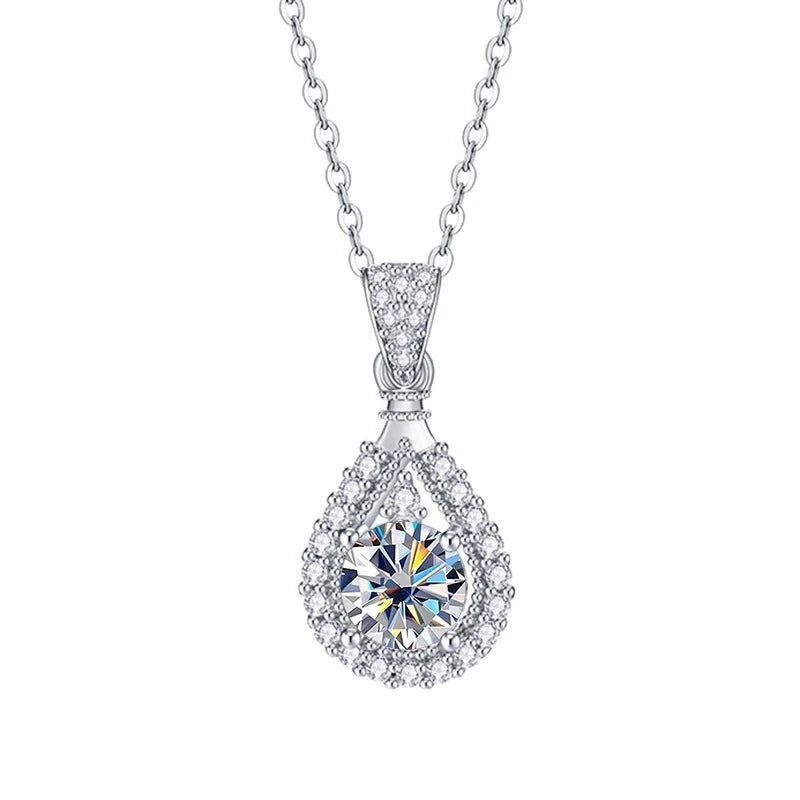 JoyceJelly 1CT Colorful Moissanite Necklace Sterling Silver 925 Jewelry Female Water Drop Shaped Pendant Top Quality Dating Gift
