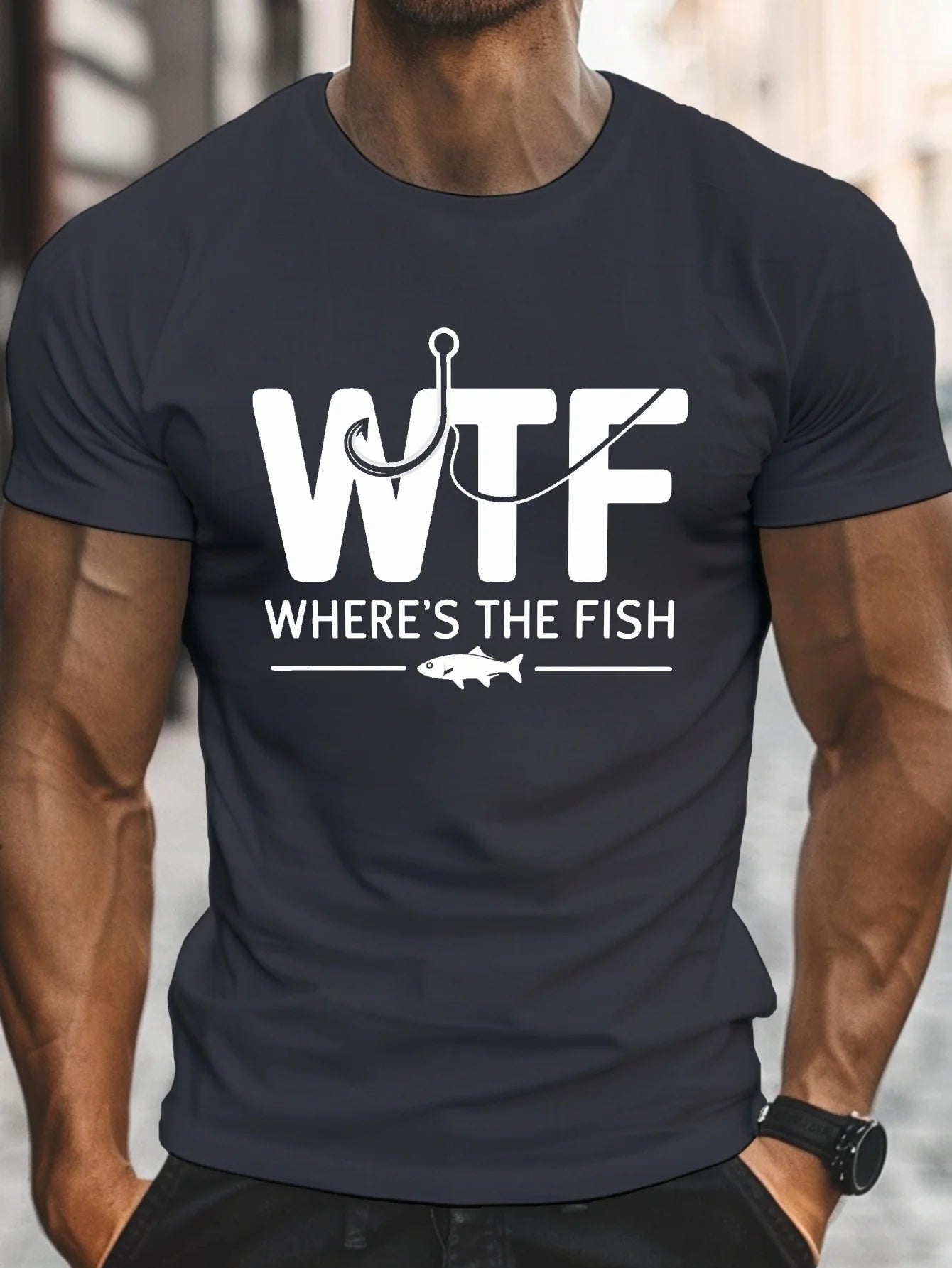 🐟 Men’s Summer 100% Cotton Casual T-Shirt,WTF (where’s the fish) Print | Loose Fit | Round Neck | Breathable Comfort