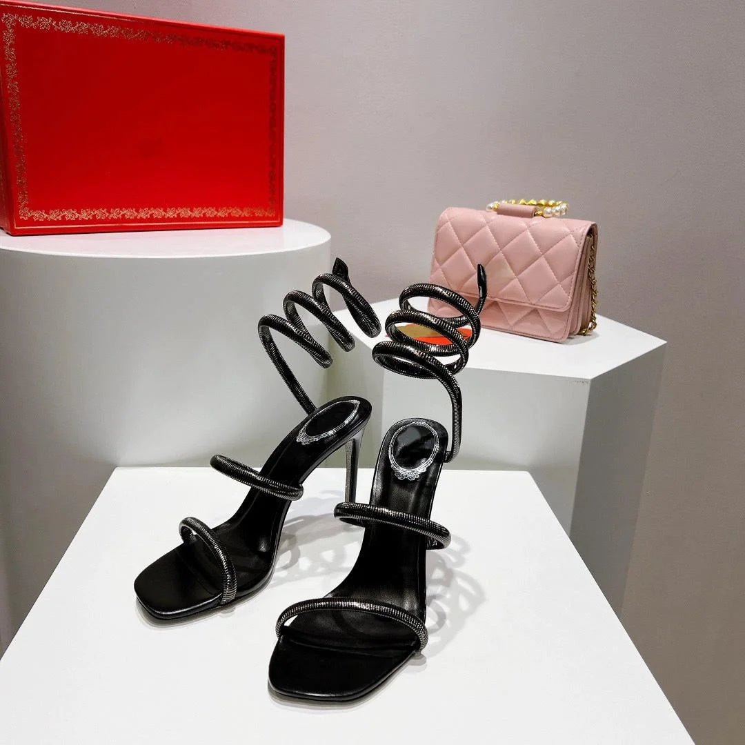 Ankle Snake Wrap High Heel Sandals Open Toe Stilettos Sexy Woman Summer Mixed Colors Banquet Dress Shoes
