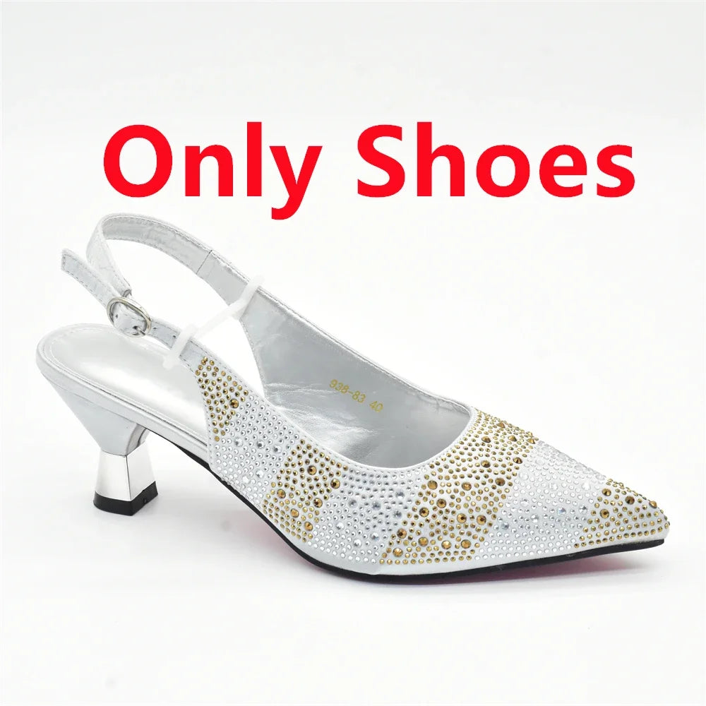 African Shoe and Bags Set for Wedding Women Shoes and Bags To Match Set with Rhinestone Italy Lady Pumps Women Shoes Luxury