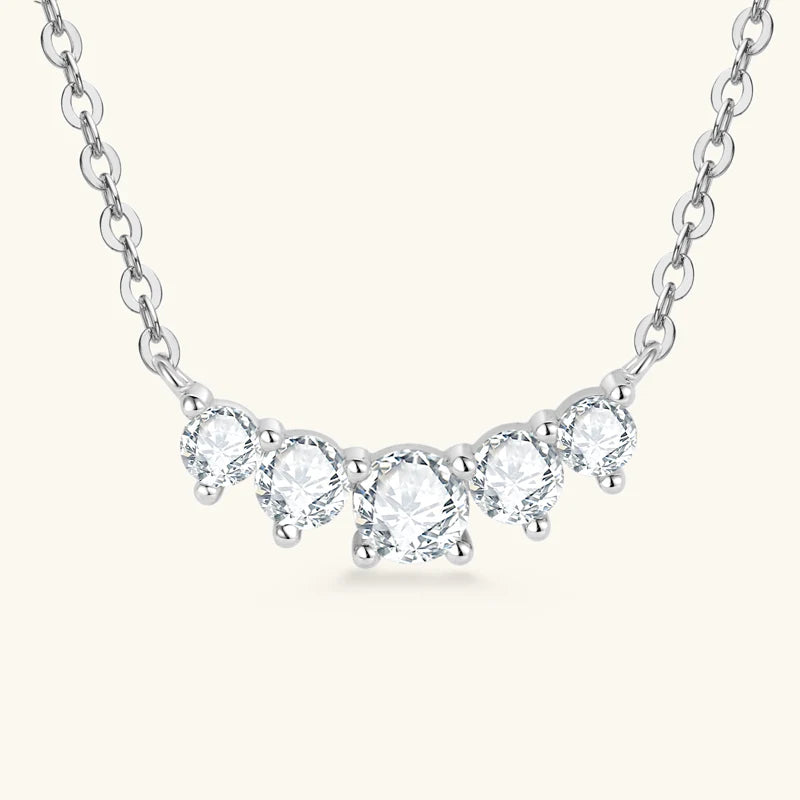18K Gold Plated 925 Silver Real Moissanite Jewelry Set 5-Stone Smile Pendant Necklace Stud Earrings Sets for Women Christma Gift