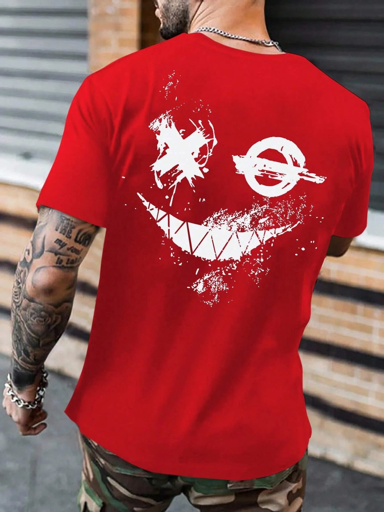 Men's 100% Cotton Oversized Smiling Face Printed Short Sleeve T-Shirt