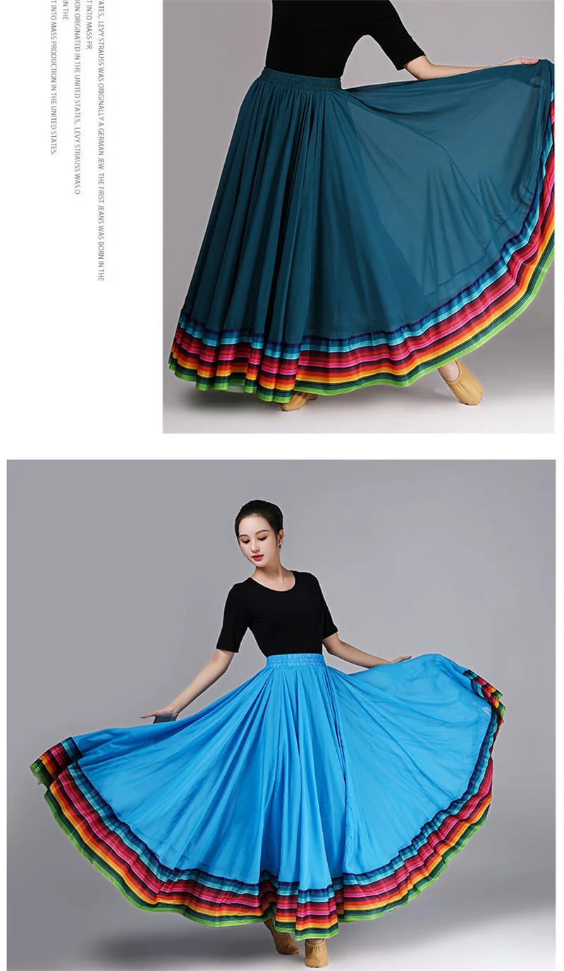 Streetwear Elegant Dance Performance Skirt Women Chiffon Skirts Rainbow-edge Elastic-Waist 720-Degrees Square Danc Maxi Skirts