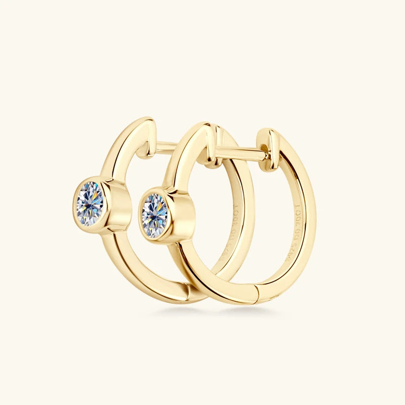 Lnngy Sterling Silver Earrings 925 Exquisite Bezel Setting 4MM 0.3CT Moissanite Hoop Earring For Women Temperament Fine Jewelry