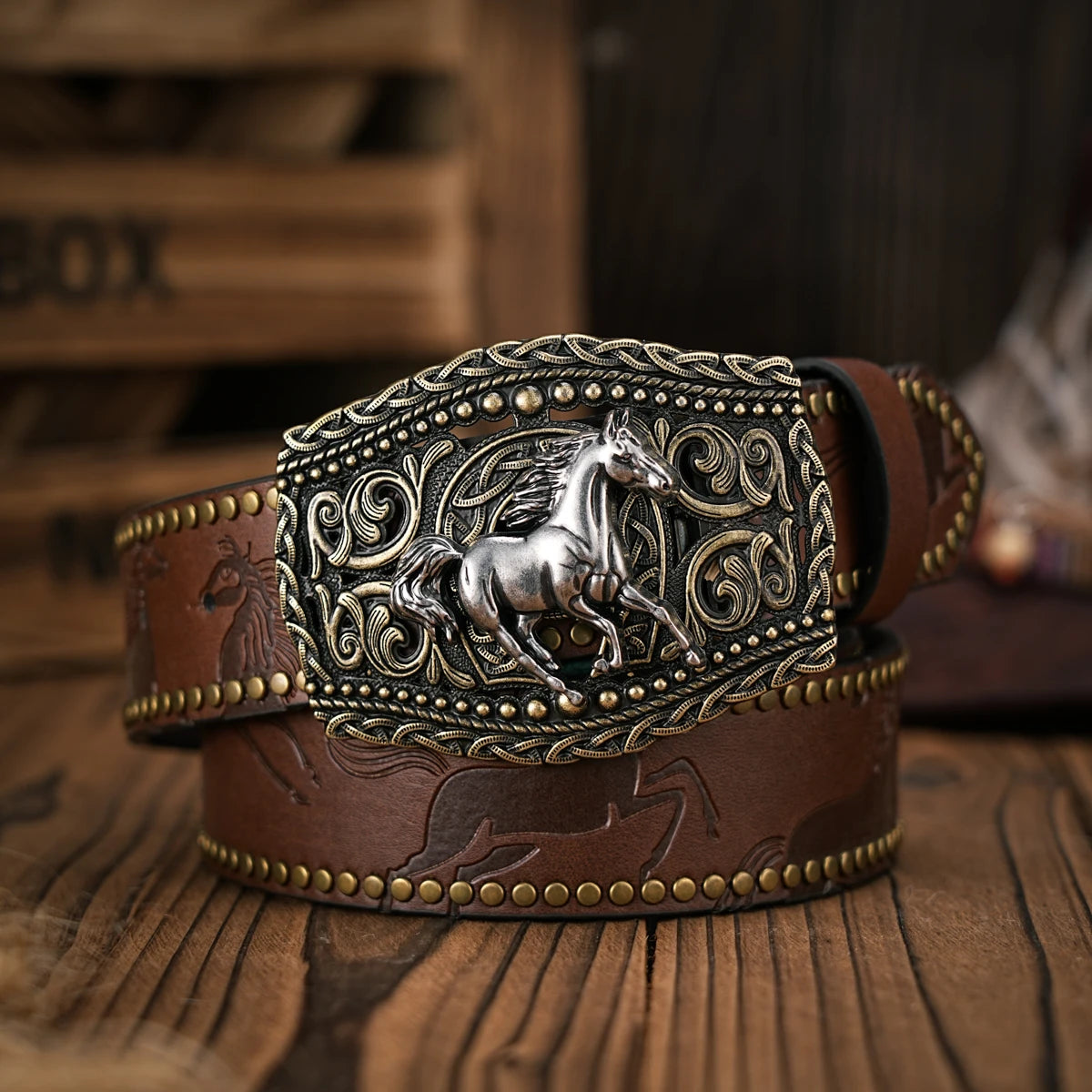 Men & Women-Western-Cowboy-PU Leather-Belts - Vintage Belt Floral Engraved Buckle Belt for Jeans