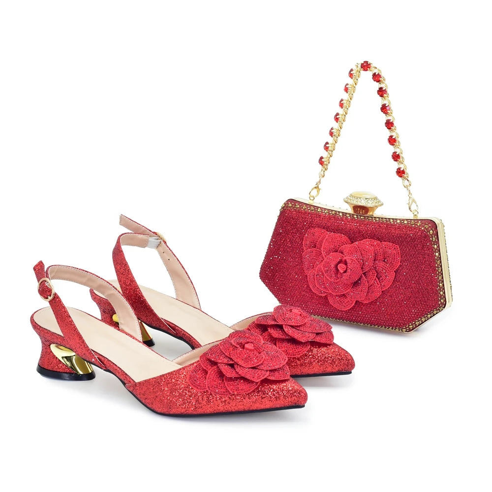 Ladies Shoe and Bag Set Latest Designers Luxury Italian Party Shoes and Bag Set for Women Rhinestone Wedding Bride Shoes Woman